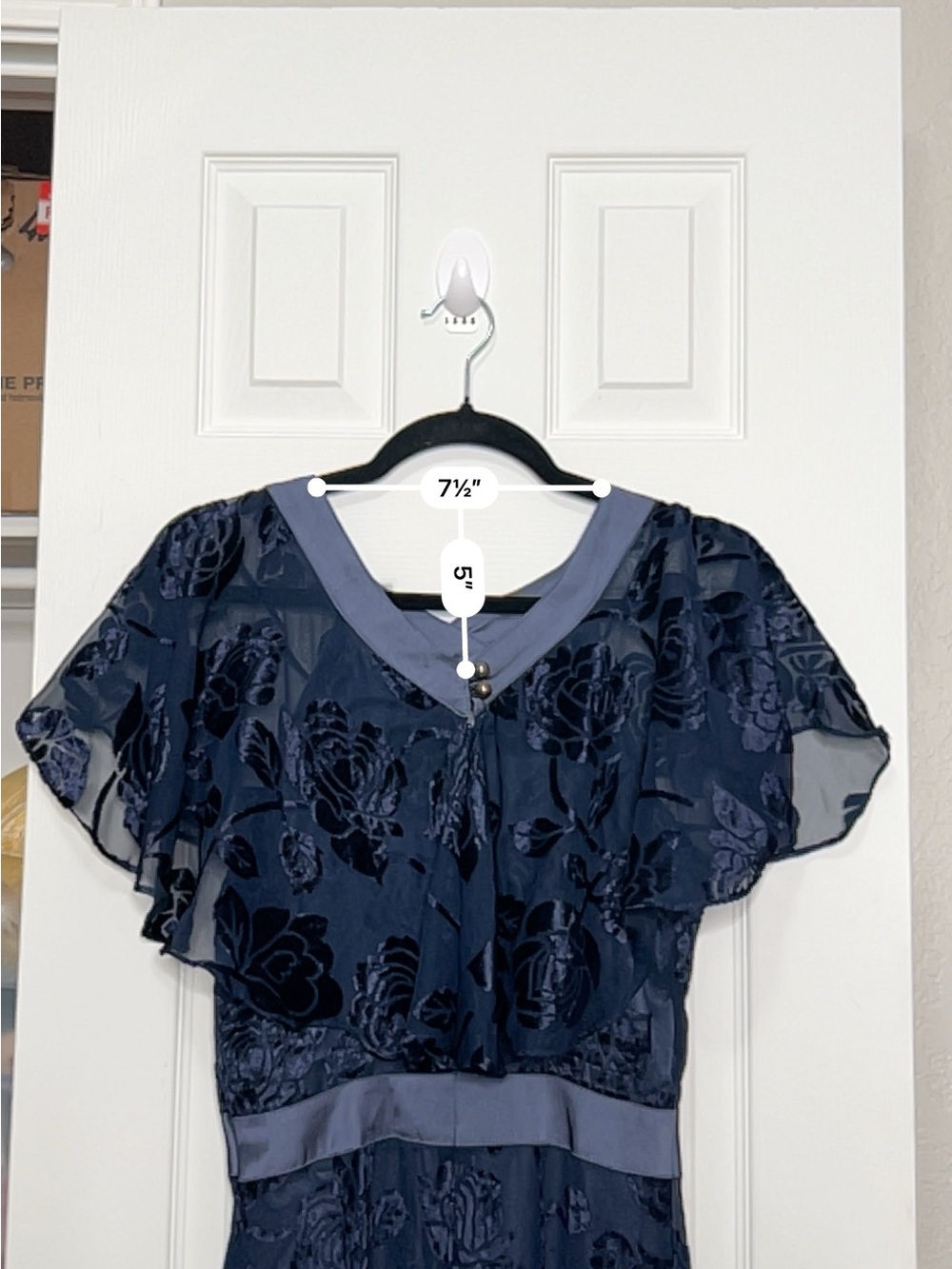 Wear Mena NWT Blue Velvet Burnout Floral Chiffon Midi Dress Size 4 - Picture 7 of 11